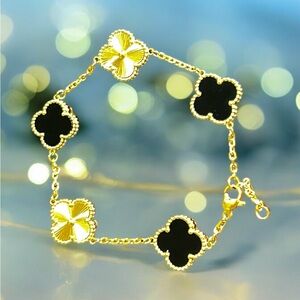 5 motif four leaf clover red/ black natural mother of pearl lucky 🍀 br…